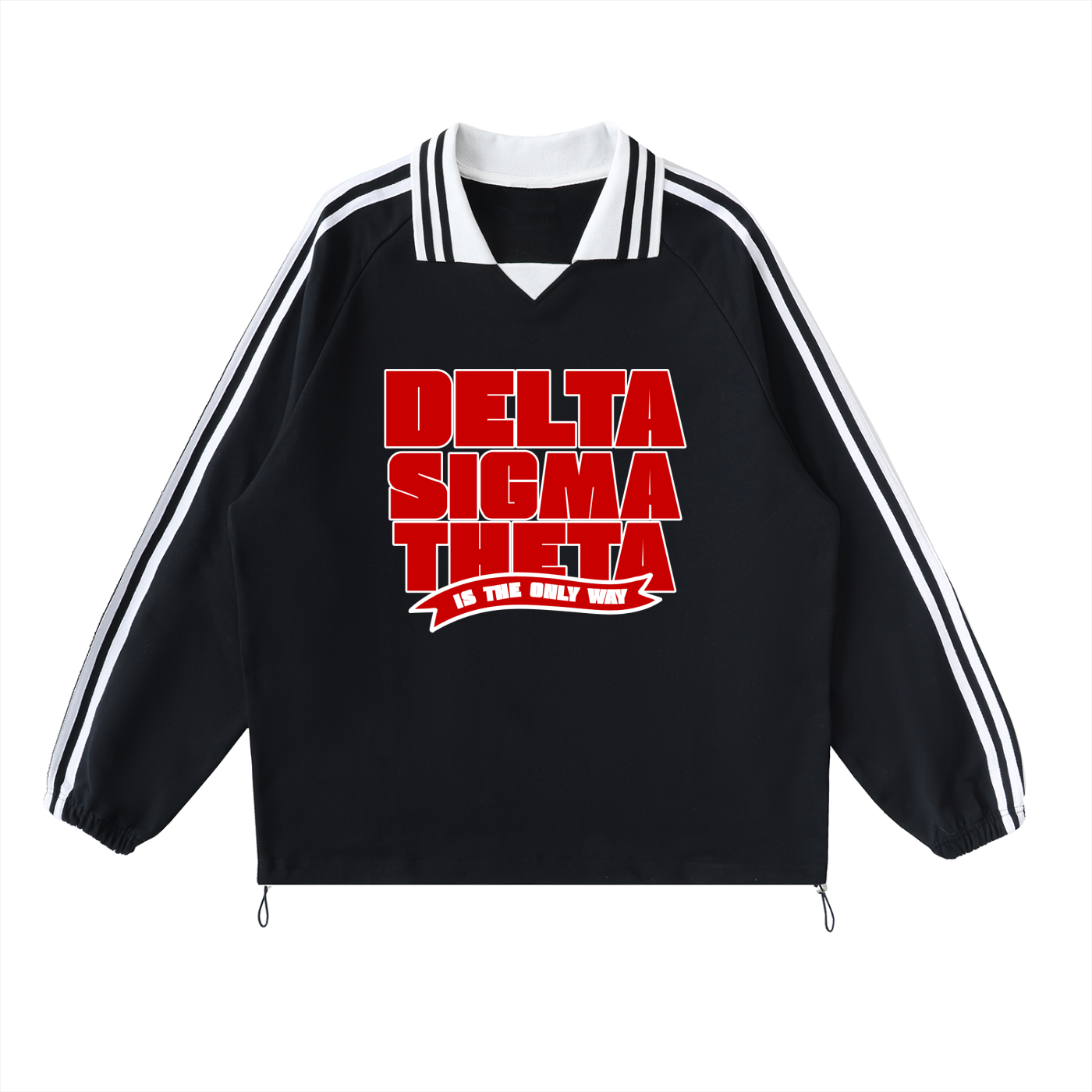 Only Way Contrast Striped Lapel Collar Sweatshirt