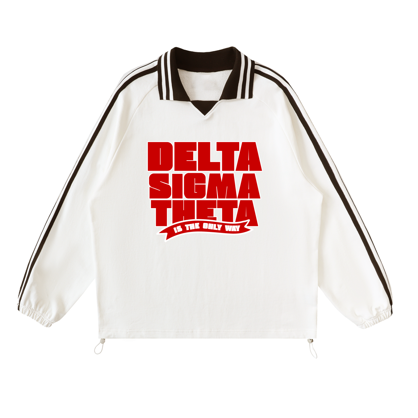 Only Way Contrast Striped Lapel Collar Sweatshirt